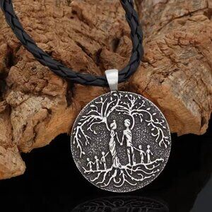 Norse/Celtic Family Tree Pendant 1.5" Faux Leather & Stainless Steel Chain #1531